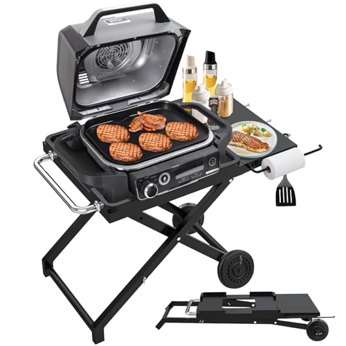 Grill Stand for Ninja OG700/800/900 Series with Wheels, Side Shelf and Tissue Holder, Portable Collapsible Outdoor Grill Stand Replace for Ninja XSKSTAND by KEESHA - Used condition - US$61.48