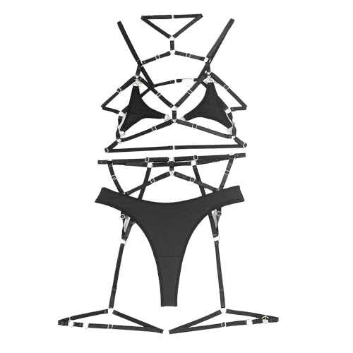 Ensemble lingerie exotique jarretelles noir M pour pimenter vos soirées romantiques