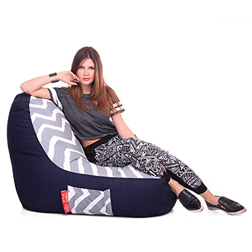 Image of Style Homez Urban Design Denim Canvas Stripes Printed Chair Bean Bag XXL Size Filled with Beans Fillers