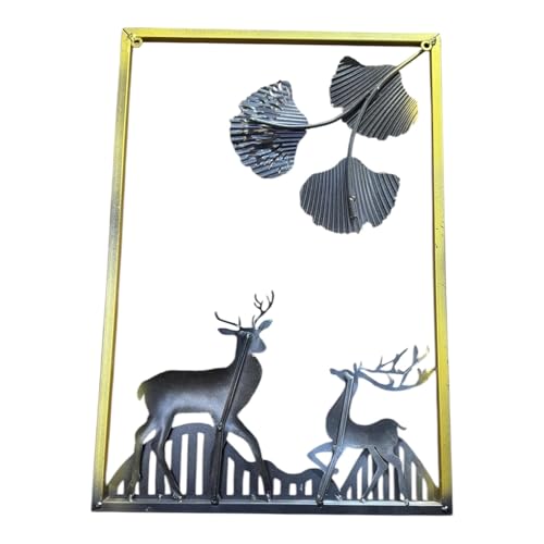 Image of RSN Metal Wall Art Ginkgo Tree Leaves and Deer Metal Frame, Wall Sculpture for Living Room, Bedroom, Office Wall Hanging for Home Decorative Size- 30x44 cm Each