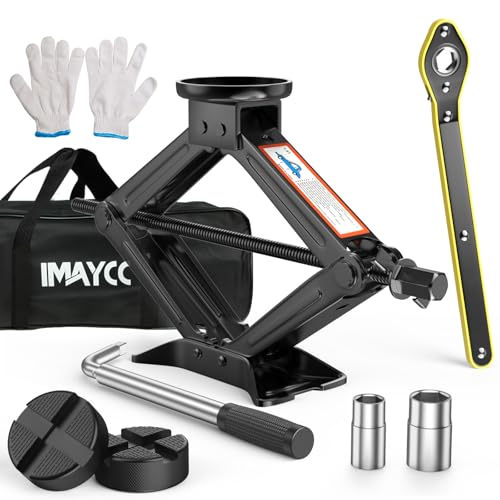 Car Jack Kit with Universal Rubber Jack Pad, Prevent Scratches on the Car, Scissor Jack for 1.5 Ton, Premium Alloy Steel, Portable Tire Changing tool with Lug Wrench,Emergency Kit for SUV MPV