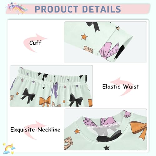 Pajama Sets Long Sleeve Colorful Bows and Stars Soft Comfy Sleepwear 2 Piece PJS 3-8T4