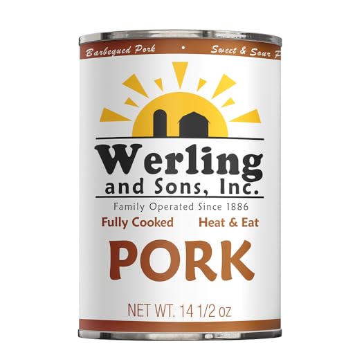 Werling & Sons Canned Pork 14.5 Oz – Fully Cooked Heat & Eat Canned Meat | Premium Quality, Shelf-Stable | Perfect for Everyday Meals, Emergency Storage, Camping & Survival | Made in USA | 5-Year Shelf Life | Pack of 1