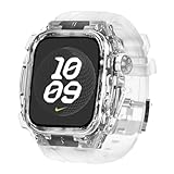 Apple Watch 46mmバンド付き透明デザイナー頑丈なケース、豪華なクリスタルクリアミリタリー保護カバーバンパータクティカルiWatchシリーズ10 46mm (2024)用ストラップ。, Medium, シリコーン, 宝石なし