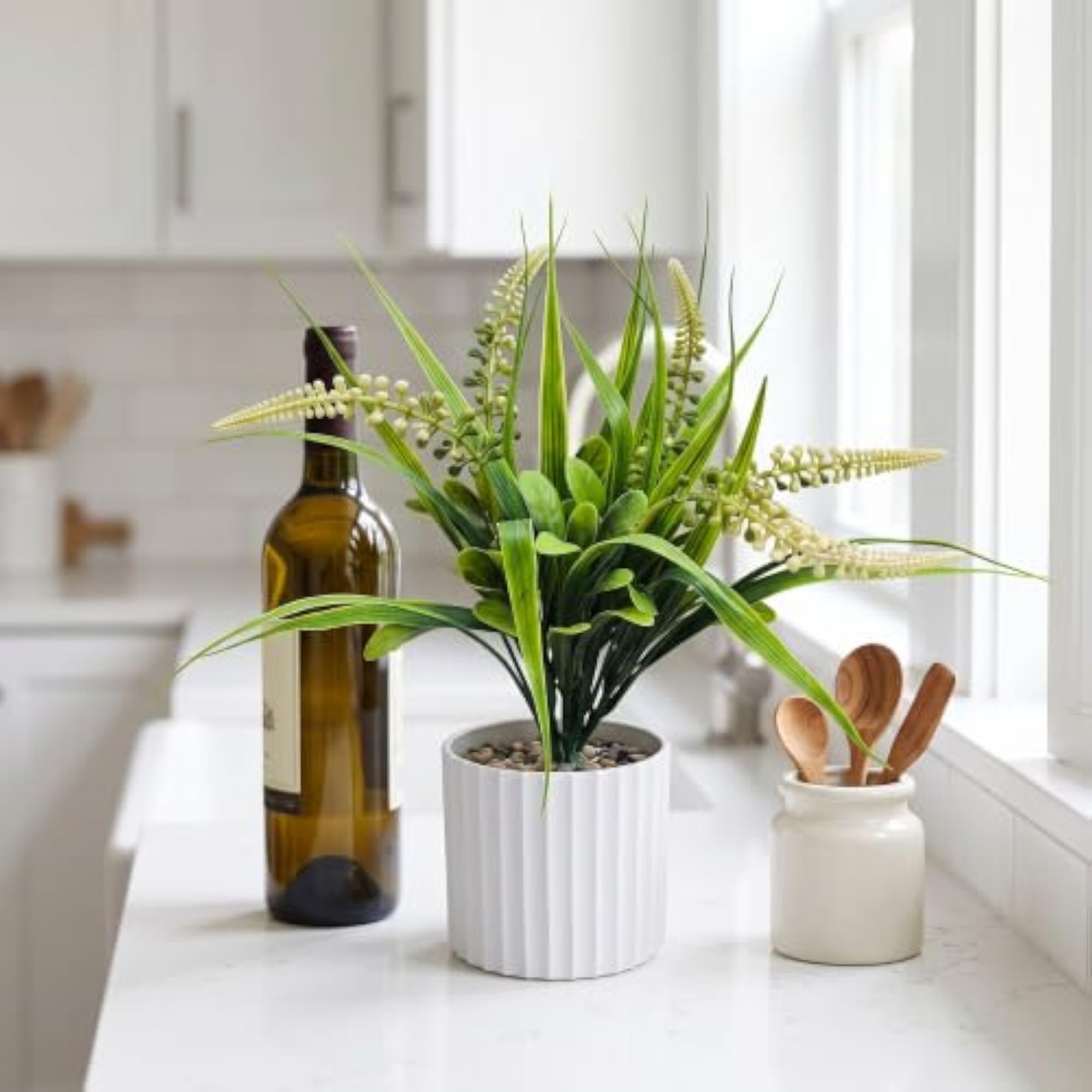 Artificial White Flower Plant with White Aesthetic Pot