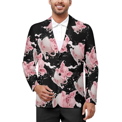 Funny Pigs Cup Mens Casual Blazer Button Suit Jacket Lightweight Sport Coat for Work Business