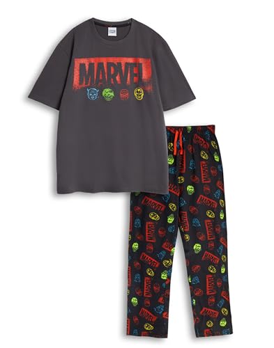 Marvel Pyjama Avengers Noir Multicolore à Manches Courtes et Jambes Longues pour Homme | Motifs Hulk, Iron Man, Thor et Captain America | Produits dérivés