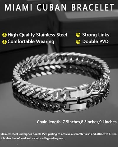 Cuban Link Bracelet for Men, Stainless Steel Men's Bracelets, 8MM Sturdy Miami Hand Chain Hip Hop Wrist Jewelry for Husband/Boyfriend2