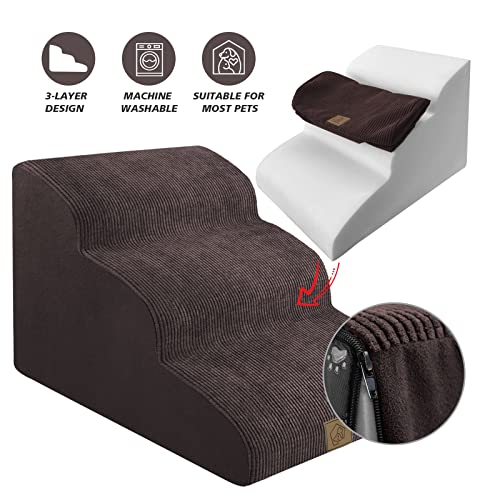 3 Tier Foam Dog Stairs For High Sofa Bed Couch, High Density Foam Steps Stairs For Indoor,Dog Stairs Ladder Ramp Non Slip For Old Small Dogs Easy Access,Holds Up To 60 Lbs,Send 3 Pcs Lint Roller Set #TOP2