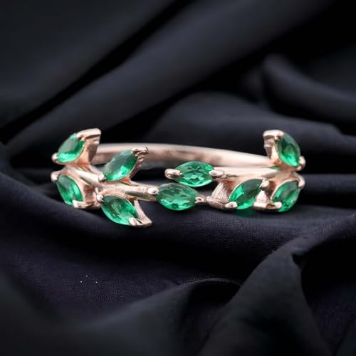 emerald wedding band marquise cut green stone solid gold adjustable band nature-inspired leaf ring may birthstone gift for her2