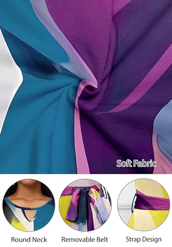 Image of CLOCOR Midi Dresses for Women Casual A-Line Fit and Flare Dress Crewneck 3 /4 Sleeve Keyhole Cocktail Party Church Dress