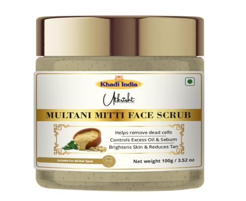 Image of Khadi Multani Mitti Face Scrub 100 gm | Deeply Cleanses & Hydrates | For Glowing & Brightening Skin | For Acne, Clog Pores & Excess Oil | All Skin Types Exfoliating Scrub for Men & Women
