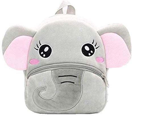 Image of Frantic Boy's Girl's Soft Velvet Plush Unicorn, Elephant Car Animal Cartoon School Bag (Pink, Grey, 2 To 5 Years)