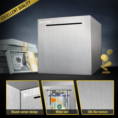 HIZGO Safe Piggy Bank Made Stainless Steel Adult Money Box Savings Bank for Kids Can Only Save Cannot Taken Out