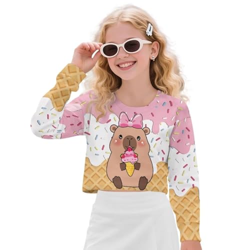 Crop Tops for Kids Sweatshirts Long Sleeve Graphic Tee Shirts for Girls