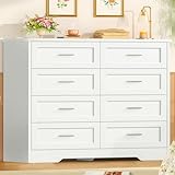 TEENFON Comoda Dormitorio 8 Cajones Blanca, 107x35x96.5cm