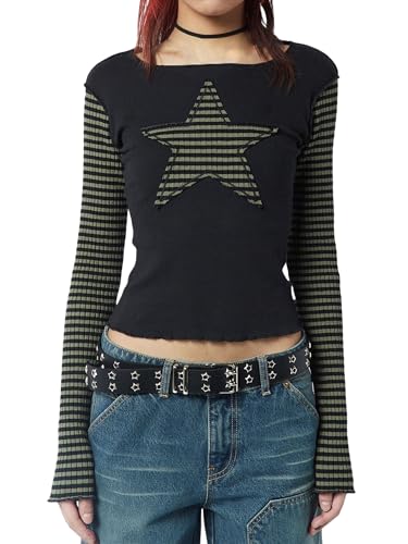T-shirt patchwork à manches longues pour femme qui affine la silhouette avec style
