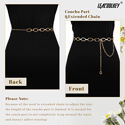 Image of LEACOOLKEY Women Turquoise Concho Chain Waist Belt Silver Western Cowgirl Metal Chain Belt for Dress Adjustable