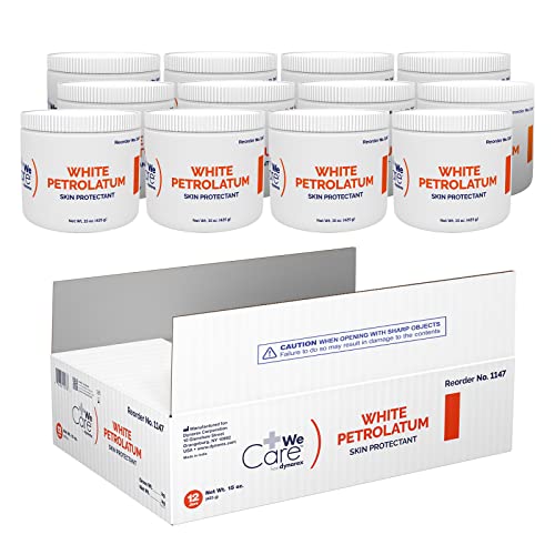 Dynarex White Petrolatum Petroleum Jelly for Dry Damaged or Cracked Skin Soothing White Petroleum Jelly for Minor Skin Irritations 15 oz. (425g) Jars 1 Box of 12 Jars