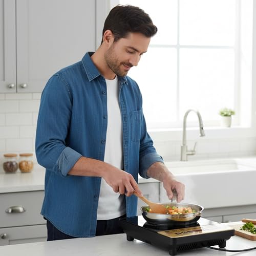 Image of Drumstone (𝟏𝟓-𝐘𝐞𝐚𝐫𝐬 𝐰𝐚𝐫𝐫𝐚𝐧𝐭𝐲) Portable 2000 Watt Induction Cooktop Electric Burner, Smart Cooking Stove with Temp Control, Energy Efficient, Crystal Glass Surface for Home Kitchen