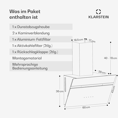 Klarstein Dunstabzugshaube – Dunstabzugshaube mit Filter – Wandhaube mit LED Beleuchtung – 60 cm - 7