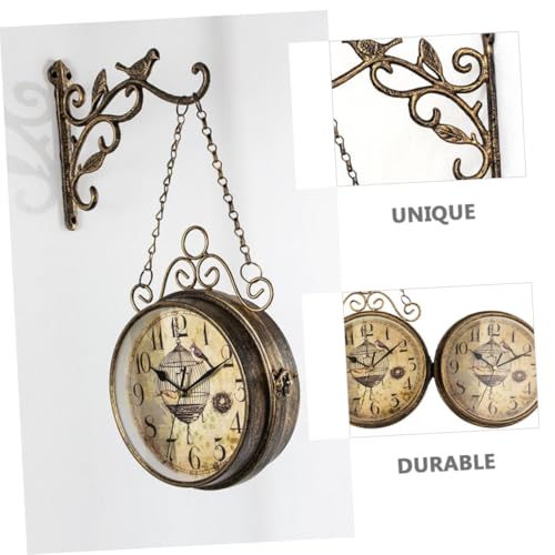 Horloge murale double face silencieuse en fer forgé rétro Gatuida - 8