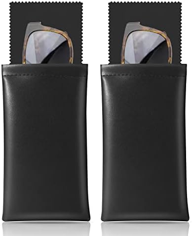 MoKo Squeeze Glasses Case (2 Pack), Portable Leather Soft Sunglasses Case Anti-Scratch Eyeglasses Bag Goggles Sleeve with Cleaning Cloth for Women Men