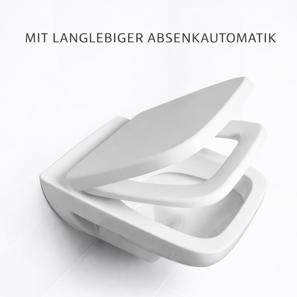 Bullseat® WC-Sitz Eckig – passgenau für Keramag/Geberit Renova Nr. 1 Plan | Toilettensitz mit Softclose, abnehmbar | Klobrille aus Urea-Duroplast | Klodeckel Montage von oben