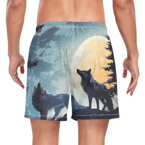 2 in 1 Mens Wolf Swim Trunks 4.7 Inch Swim Shorts Swim Suits Board Shorts（748）3