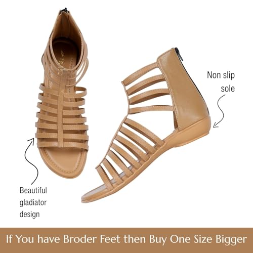 Image of TRASE Flats Gladiator With Zip Closure For Women Sandals| Gladiator High-Tops Sandals For Women | Stylish & Comfortable | College, Office, Shopping, Outdoor & Beach Wear