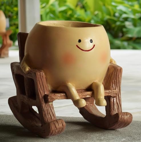 Image of Cute Resin Chair Planter Pot Planters for Home Decor - Smiling Face Handpainted Pot Home Garden & Living Room Table Balcony Decoration Item (Pack of 1, Brown, Plants not Included)