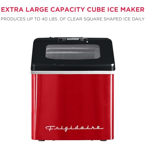 Image of Frigidaire EFIC452-SSRED XL Maker, Makes 40 Lbs. of Clear Square Ice Cubes A Day, Stainless, Red Steel
