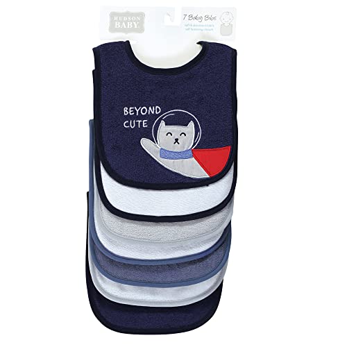 Image of Hudson Baby Unisex Baby Cotton Terry Drooler Bibs with Fiber Filling, Galactic Explorer, One Size