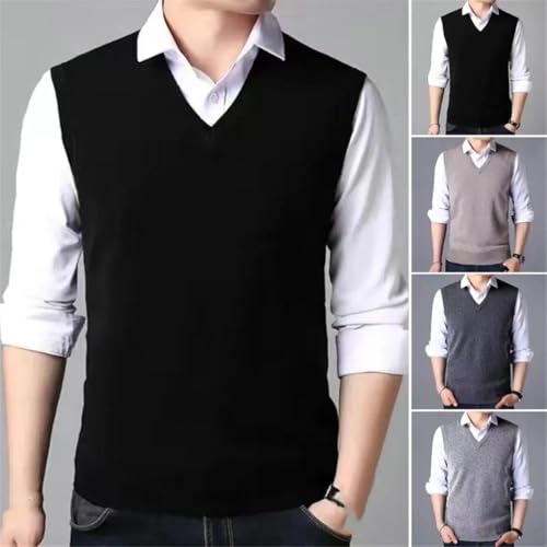 Men's Knitted Sweater Vest Sleeveless Pullover Waistcoat Solid Color Business Outwear Tops3