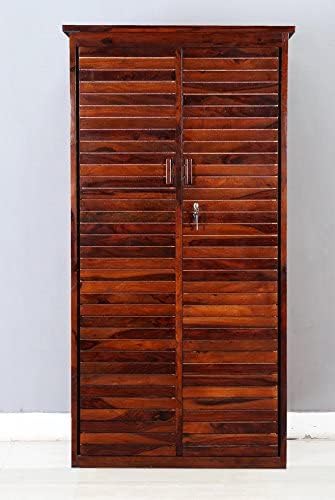 Image of Sheesham Wood Wardrobe with 2 Drawer and 4 Shelves Storage for Bedroom Wooden Almirah for Clothes for Living Room Bedroom Home, Solid Wood Furniture (Brown-Finish)