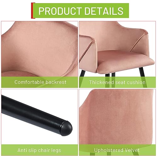Furniturer Set Of 2, Velvet Fabric Side Accent Arm Scandinavian Modern With Metal Legs For Home Kitchen Living Bedroom Dining Chair, Rose #TOP3