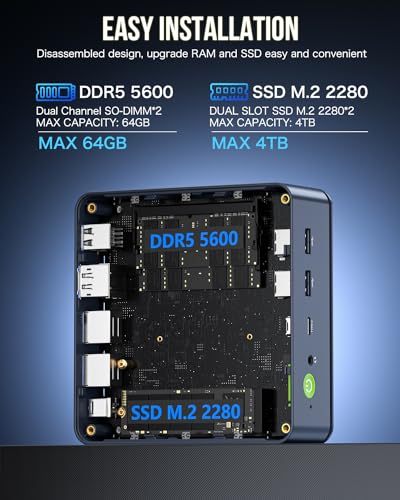 Image of GMKtec Mini PC Gaming, K6 AMD Ryzen 7 7840HS Dual NIC LAN 2.5Gbps Desktop Computer, 32GB DDR5 (16GB*2) 1TB PCIe4.0 SSD, USB4.0, HDMI, DP, USB-C, WiFi 6E, BT 5.2