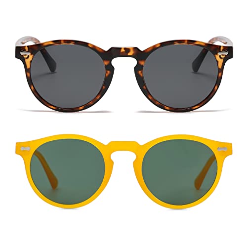 Image of Gleyemor Vintage Polarized Sunglasses for Men Round Sunglasses UV400 Protection Retro Hand-crafted Acetate Frame