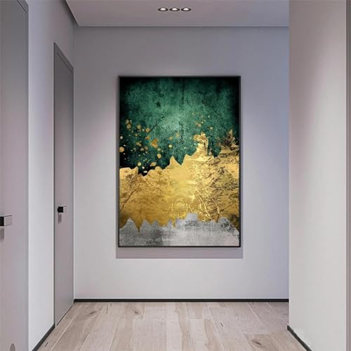 Lienzo abstracto de oro verde para decorar tu salon con estilo elegante 2