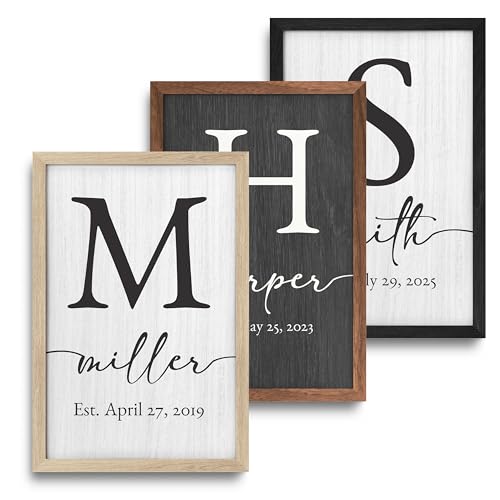 Personalized Family Name Sign Wall Decor with Initial, Optional Frame Colors and Sizes, Custom Framed Wooden Monogram Letters Plaque, Personalized Last Name Gifts