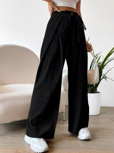 Image of Leriya Fashion Women's High Waist Wide Leg Pants |Casual Drawstring Loose Fit Lounge Trousers with Pockets| Comfortable Fashion Pants for Women