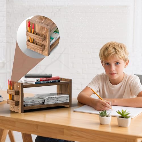 chilinii Coffee and Matcha Station Organizer for Home Kitchen Office Countertop - 2 Tier Solid Wooden Shelf Organizer with Straw Holder for Matcha, Pods, Sugar, Tea, Cups, Stirrers, Mugs Storage
