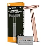 Double Edge Safety Razor, Single Blade Razors for Men & Women, with 10 Safety Razor Blades, Long and Heavy Duty Stainless Steel Safety Razors Handle, Reusable, Eco-Friendly Shaving, Rose Gold