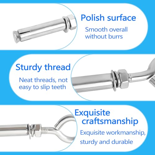 Fatiya 5 Pack Expansion Concrete Wall Anchors Eye Bolts Screw, 304 Stainless Steel Concrete Wall Hooks - Image 3