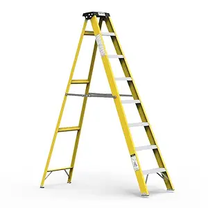 YOUNGMAN Aluminum Multipurpose Foldable Step Ladder Yellow FRP Ladder | Ladder for Home Skid-Free Steps, Shock-Free Fiber Glass Safety Ladder - (7 Step)