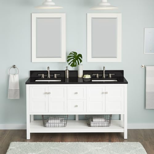 Signature Hardware 951787-RUMB Olsen 60" Double Vanity Set with Wood Cabinet, Quartz Vanity Top, and Rectangular Sinks - 1-1/2" Faucet Holes - Soft White/Carbon Black
