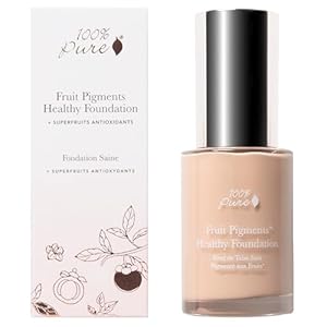 100% PURE Healthy Foundation Full Face Coverage Makeup, Liquid Matte Finish with Anti-Aging Benefits – Vegan Gorgeous Fruit Pigmented White Peach Color (Light with Warm Undertone) – 1 Fl Oz