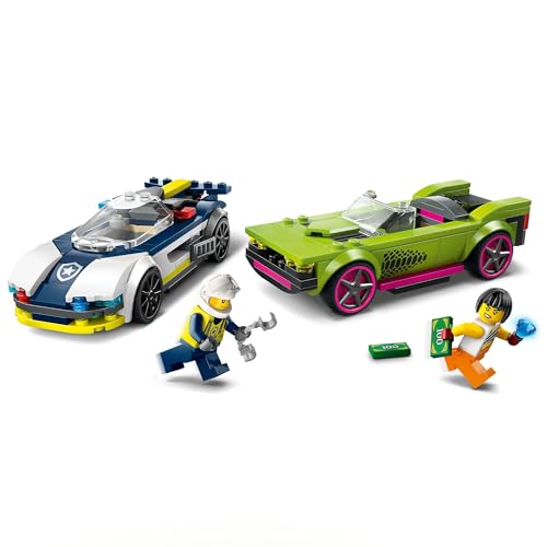City Inseguimento della Macchina da Corsa, Set con 2 Modellini di Auto da Costruire della Polizia, Giocattolo per Bambini e Bambine da 6 Anni in su con Veicolo di Emergenza e 2 Minifigure 60415 - Lego - Immagine 3
