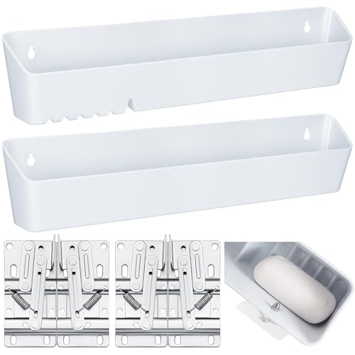 Image of Umigy 2 Pack 14 inch Kitchen Sink Tip Out Tray, False Drawer Front Flip Tray with Hinges & Clips, Sink Sponge Soap Organizer for Kitchen Bathroom, White