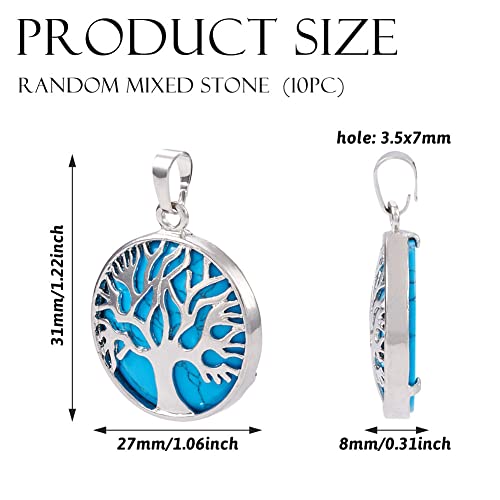 Beadthoven 10Pcs Tree Of Life Charms Pendants Mixed Natural Gemstone Pendants Platinum Round Healing Energy Stone Crystal Chakra Charms For Diy Necklaces Jewelry Making Accessories #TOP3